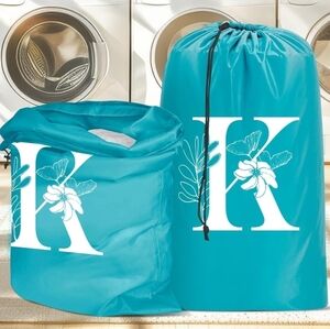 2 Pack Turquoise Personalized XL Laundry Bags *LETTER K* Portable Hamper 24 x 36